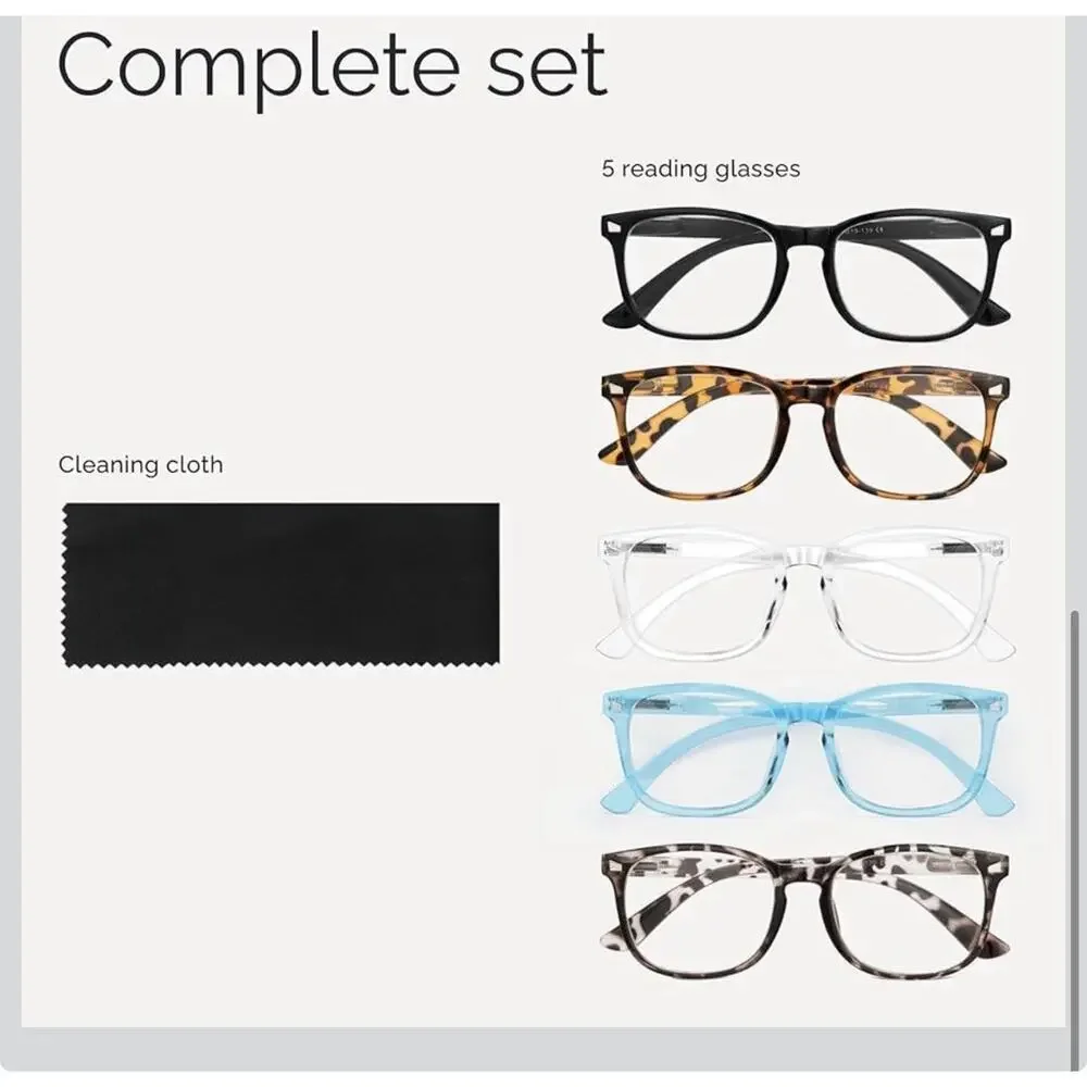 5 Pack- 5.5 Reading Glasses for Women, Eye glasses, Blue Light Readers for Women